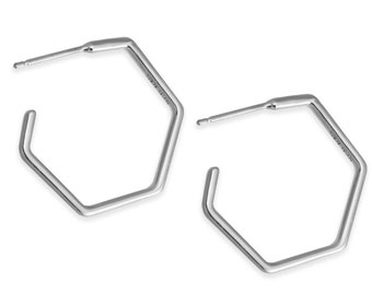 Sterling silver hexagon hoop earrings