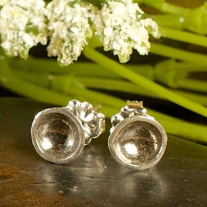 Simple silver hammered bowl studs image 2