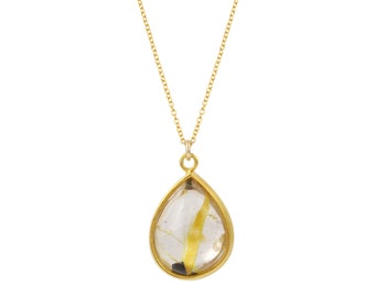 Rutile quartz crystal drop necklace - gold filled - Aislinn collection