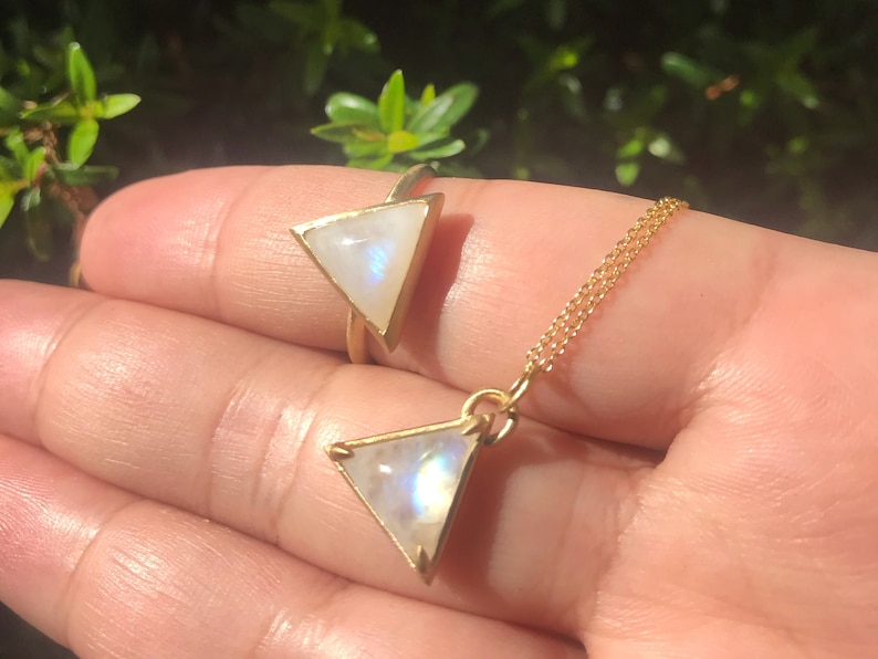 14K gold rainbow moonstone triangle necklace strength necklace