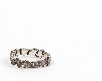 Ginkgo leaves sterling silver band