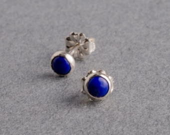 Lapis lazuli silver dot stud earrings