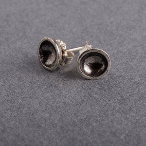 Simple silver hammered bowl studs image 4