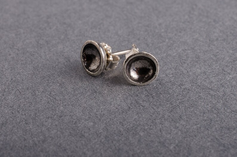 Simple silver hammered bowl studs image 4