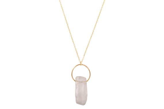 Rose Quartz Crystal Bar 14K Yellow Gold Filled Necklace | Etsy