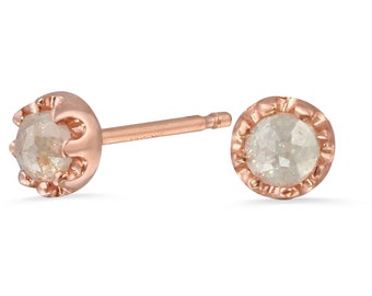 Rosecut diamond 14K rose gold stud earrings