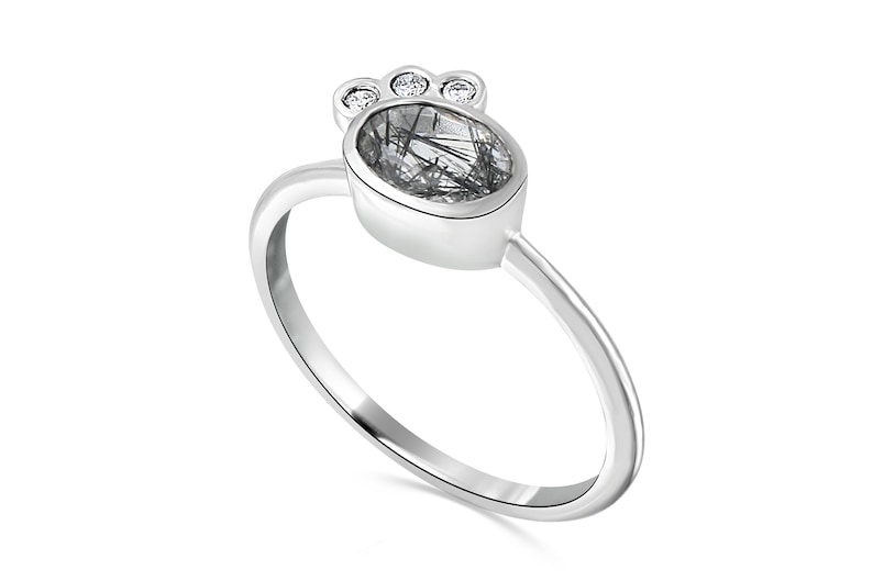 black rutile in quartz silver ring Tourmalinated quartz and diamond ring silver tourmaline in quartz and diamond ring