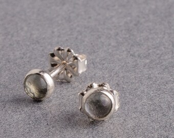 Aquamarine Birthstone Silver Dot Stud Earrings