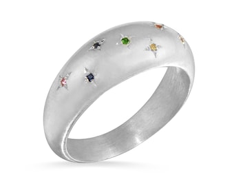 Stargazer rainbow sapphire sterling silver ring