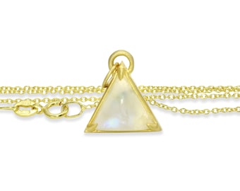 I Am Divine 14K gold rainbow moonstone triangle necklace