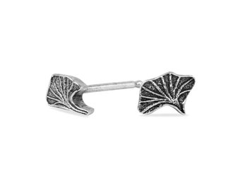 Tiny silver ginkgo leaves stud earrings