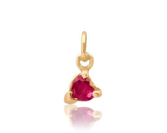 Open hearted gemstone 14K gold charm - oregon sunstone, ruby or tanzanite heart charm pendant