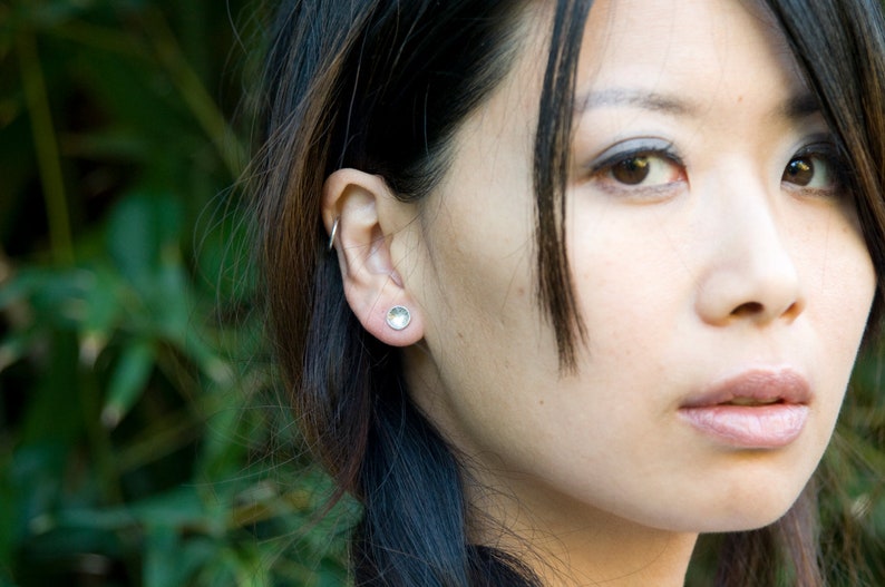 Simple silver hammered bowl studs image 3