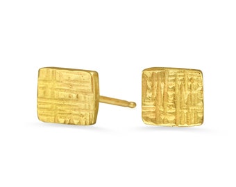 18K yellow gold vermeil tiny square silver stud earrings