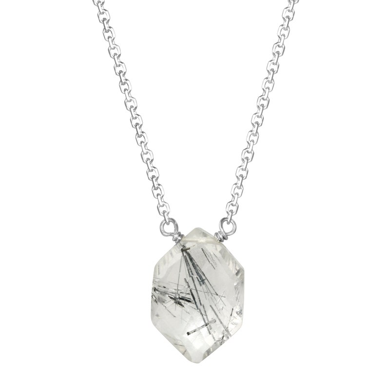 Tourmalinated quartz hexagon necklace choose sterling silver or 14k gold filled image 2