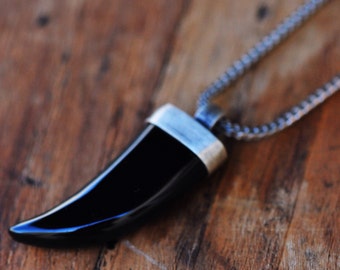 Onyx claw silver necklace