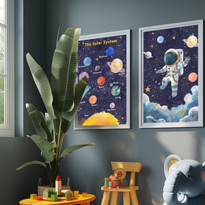 Astronaut, Weltraum, Aquarell Zeichnung, Poster Set, Kinder Poster, Kinderzimmer Gemälde, Kinder Geschenk, Wand-Dekor, Druck-Set