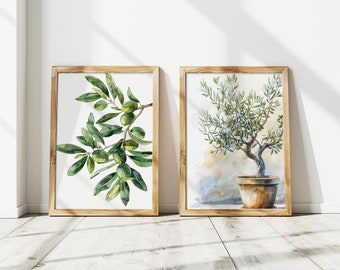 Póster Impresión de olivo de acuarela, Impresión botánica, Olivo de acuarela, Arte de pared de póster de plantas, Decoración de pared de impresión, Pintura mural mediterránea,