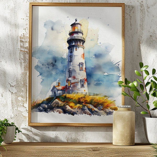 Marine print,Lighthouse,Poster,Watercolor illustration,Beautiful watercolor lighthouse wall painting,Wall decoration.A gift.Printed Poster.