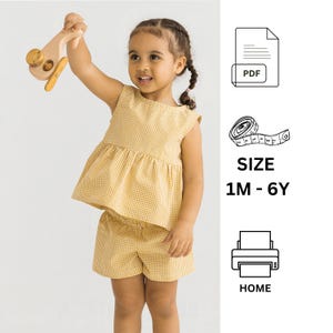 PDF Sewing Pattern, sizes 1M-6Y, Toddler Girl summer set sewing pattern, Shorts pattern, Beginner Pattern, Sewing Pattern Toddlers, Easy Top