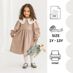 PDF Sewing Pattern For Kids Clothes, Puffy Long Sleeves Dress With Collar, Beginner friendly pattern, Instant download