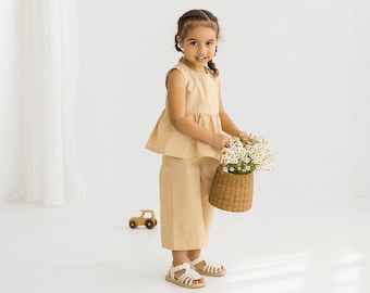 Blouse en broek met ruches PDF-naaipatronen, maat 2-6 jaar, set patronen top en culotte broek voor kinderen, mouwloze top, loungeset