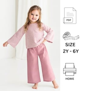 Patrón de costura para blusa de manga larga y pantalón corto para niños pequeños, descarga instantánea en PDF, tutorial de costura