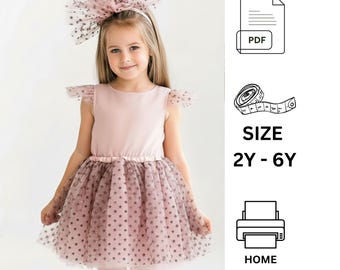 Gonna e top in tulle per costume da fata con maniche corte in tulle, modello di cucito in PDF per bambini, abito da festa per bambine