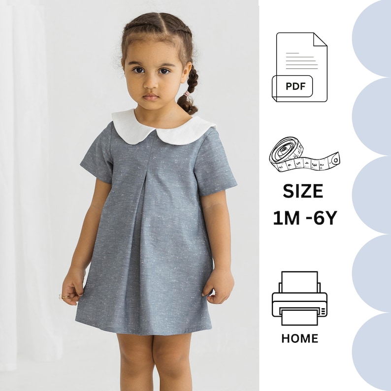 Dress with collar sewing pattern, Toddler dress pattern, Sewing patterns for kids, Baby dress pattern, Kids sewing patterns for 0-6 years image 9