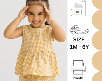 Cartamodello TOP, Top con volant per bambina da 2 a 6 anni, Tutorial fotografico incluso, Download immediato del cartamodello PDF