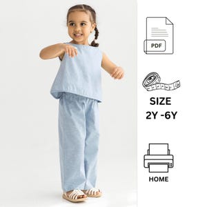 Hosen mit weitem Bein und ärmellose Oberteil Schnittmuster für Kinder 2 bis 6 Jahre, PDF Schnittmuster, Hosen mit weitem Bein Schnittmuster für Kinder