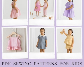 Cartamodello per bambini in formato PDF - Abbigliamento per neonati e bambini piccoli / Abito, pantaloni, pantaloncini, top / Pacchetto di modelli fai da te da scaricare