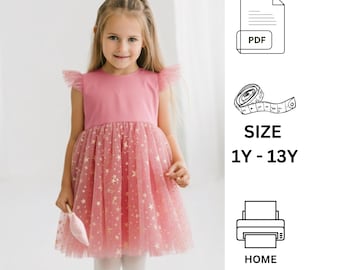 Modello di cucito per abito in tulle senza maniche per bambine e bambini in formato PDF, abito da principessa delle fate con volant in tulle, abito per festa di compleanno, tutorial per principianti