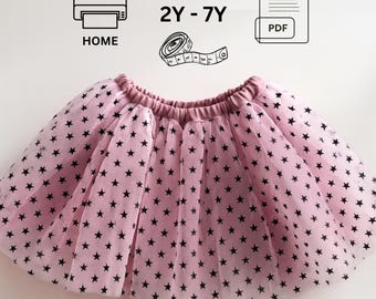 Modello di gonna in tulle per bambine in PDF, tutorial di cucito per vestiti per bambini piccoli, gonna per feste di compleanno, cucito fai da te per abiti festivi