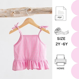 PDF Schnittmuster Rüschen Crop Top für kleine Mädchen Größe 2 bis 6 Jahre, Top mit Trägern, Schnittmuster für Anfänger
