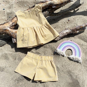 Sewing Patterns Baby Toddler Summer Ruffled Top and Shorts Set, sizes 1M-6Y, Shorts pattern,  Sleeveless Top T-shirt sewing pattern