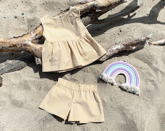 Schnittmuster Baby Kleinkind Sommer Rüschen Top und Shorts Set, Größen 1 M-6Y Schnittmuster Shorts Schnittmuster ärmellos Top T-shirt