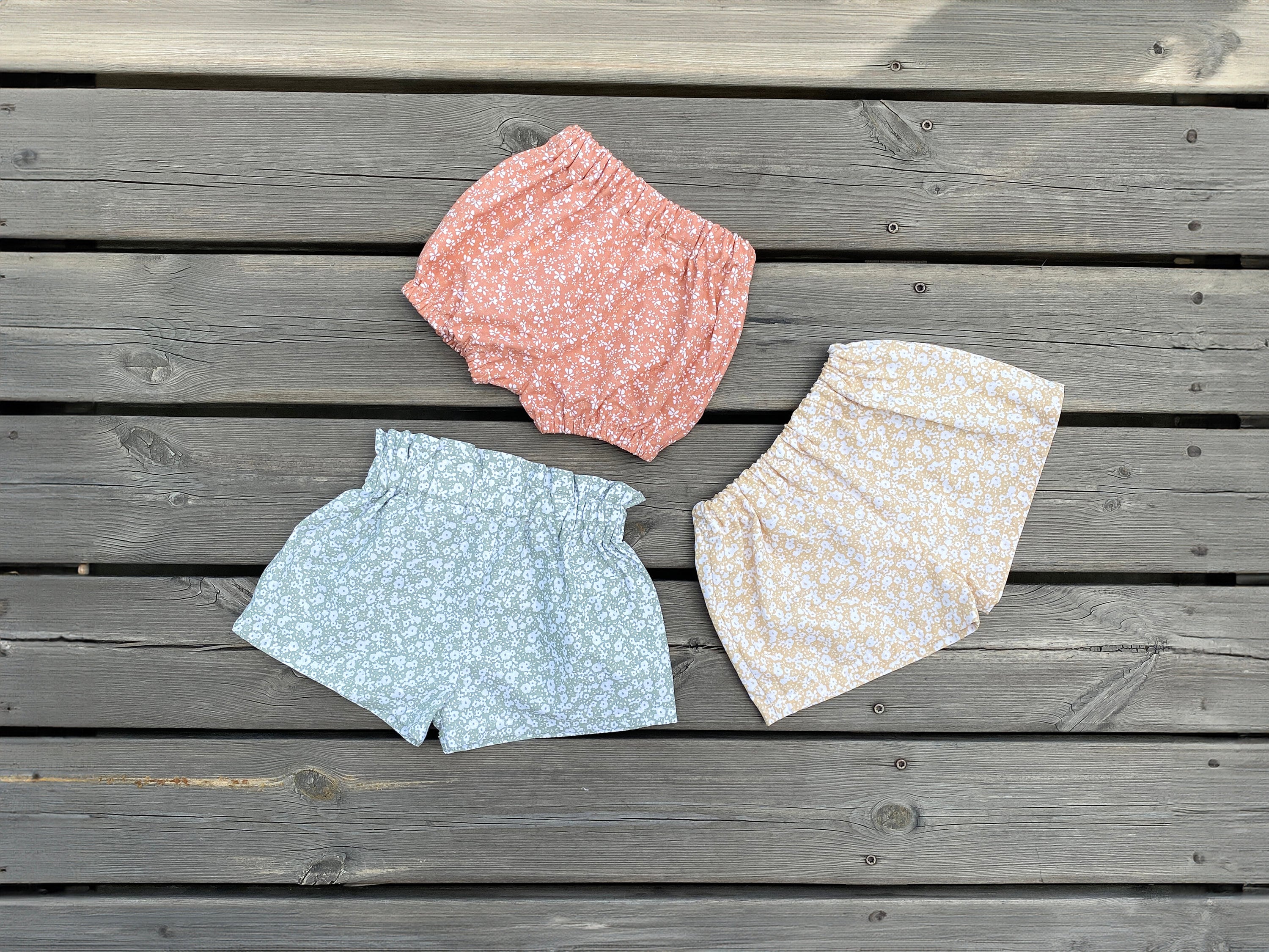 Naaipatroon van babybloeiers en babyshorts set van 3, short voor kinderen naaipatronen, shorts voor jongens en meisjes van 1 maand tot 3 jaar.