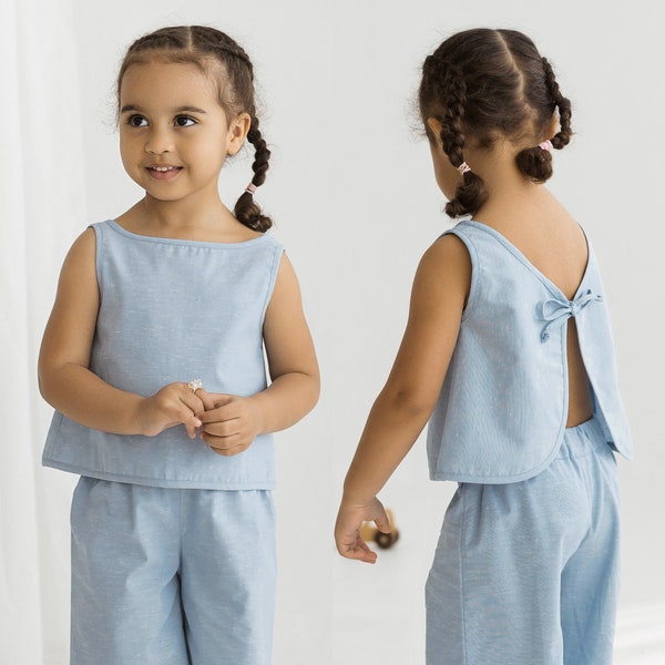 Patrón de costura Top para niña de 2 a 7 años, Top con lazo en la espalda, Patrones de costura para ropa infantil, Patrón de costura para niña pequeña