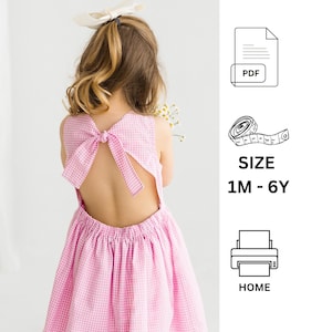 Patrons de couture pour enfants, patron de robe d'été sans manches pour petites filles, patron de robe dos nu avec ruban | Taille 0-6 ans