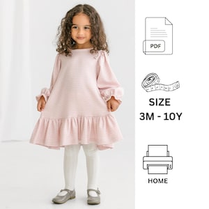 PDF Sewing Pattern Long Sleeve dress with ruffles, Digital sewing pattern for girls, Ruffle Dress Pattern, Toddler dress, Baby dress pattern