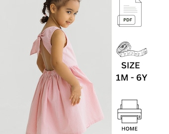 Modello di cucito in formato PDF per abito da bambina (0-6 anni) - Dettaglio nastro / Modello di abbigliamento per bambini