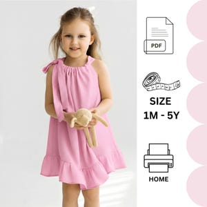 PDF-naaipatroon voor meisjesjurk, 1 m-5 jaar naaipatroon voor meisjesjurk met lint, naaipatroon voor kinderkleding