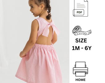 Girl Dress PDF Sewing Pattern – Baby & Toddler Party Dress with Bow | Sizes 1M–6Y | Special Occasion, Beginner sewing pattern