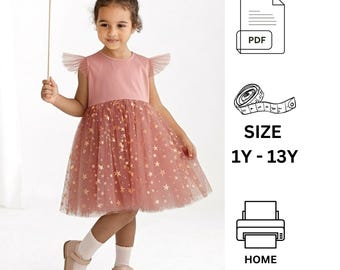 Modello di cucito per abito da fata per bambini in formato PDF / Abito in tulle per bambine / Abito da damigella d'onore, matrimonio e compleanno fai da te in formato PDF, Tutorial di cucito