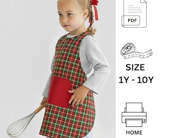 Modello di cucito per grembiule incrociato per bambini da 1 a 10 anni, grembiule incrociato per bambini, modello di cucito PDF, modello di cucito per grembiule reversibile per bambini