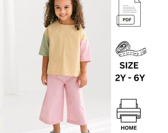 Cartamodello PDF per cucito per bambini / Completo top e pantaloni culotte, età 2-6 anni