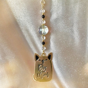 Cute Gold Dog Mom Suncatcher or Ornament, Handmade Hanger made w/Swarovski 18mm Crystal Disco Ball Beads, Gifts for Dog Lovers, Unique Gifts