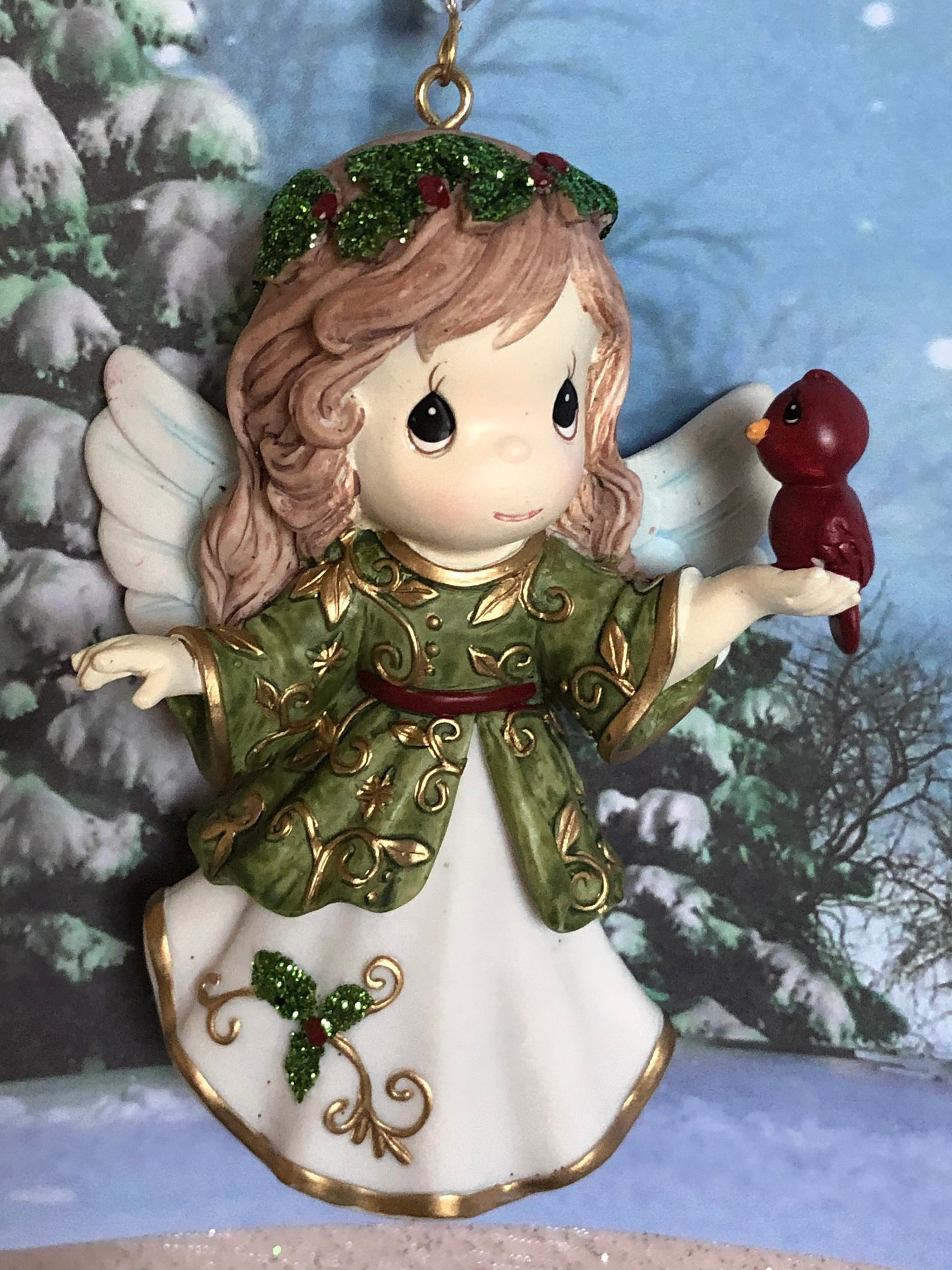 Precious Moments Ceramic Angel Holding Red Cardinal Christmas Etsy