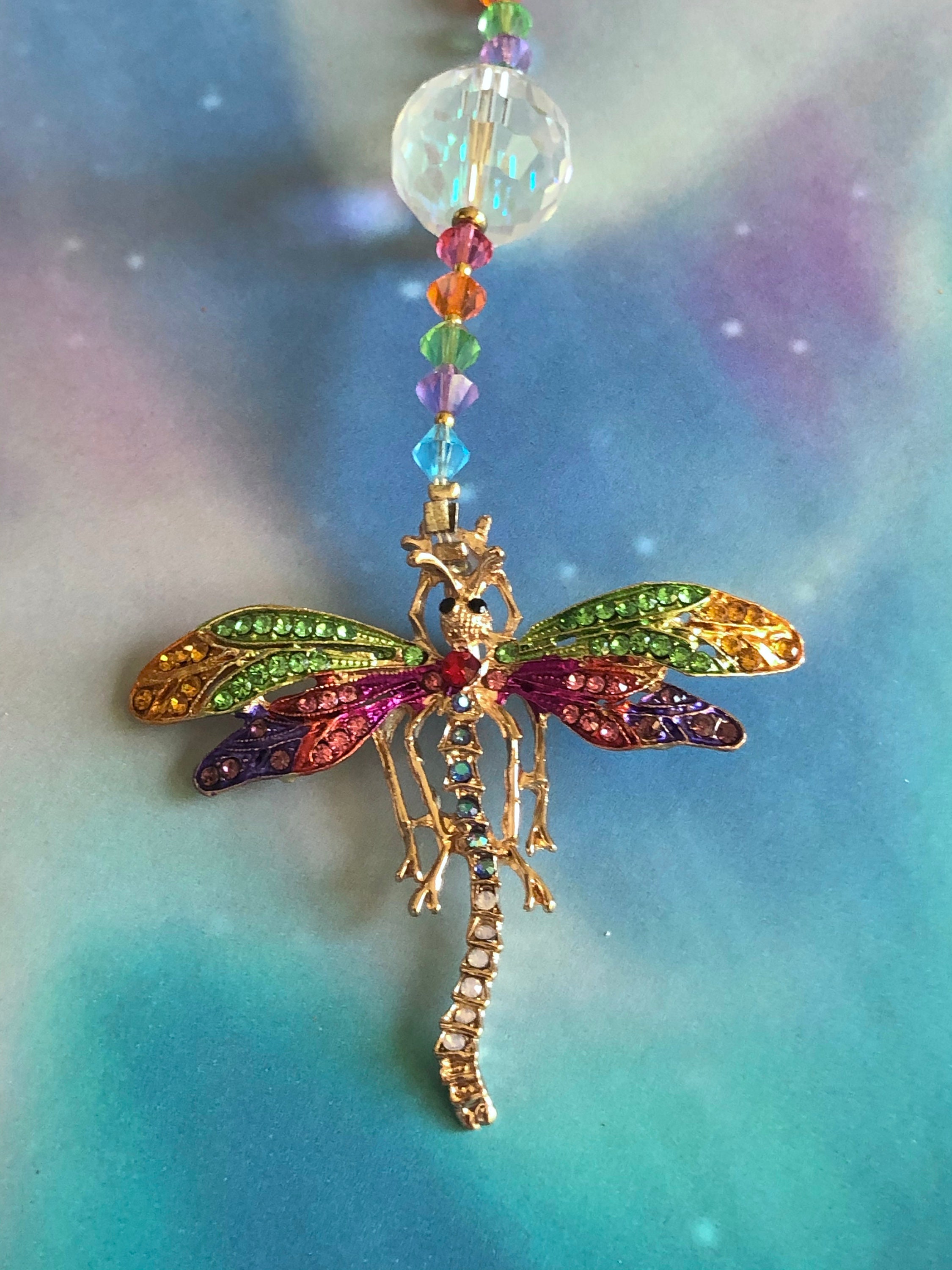 Pendentif En Forme De Libellule En Métal à Suspendre Avec Attrape-soleil En Cristal Pour Jardin, Mariage, Voiture, 15 X 15 Cm (#1